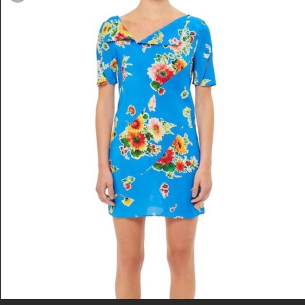 Topshop UNIQUE blue silk mini dress floral print